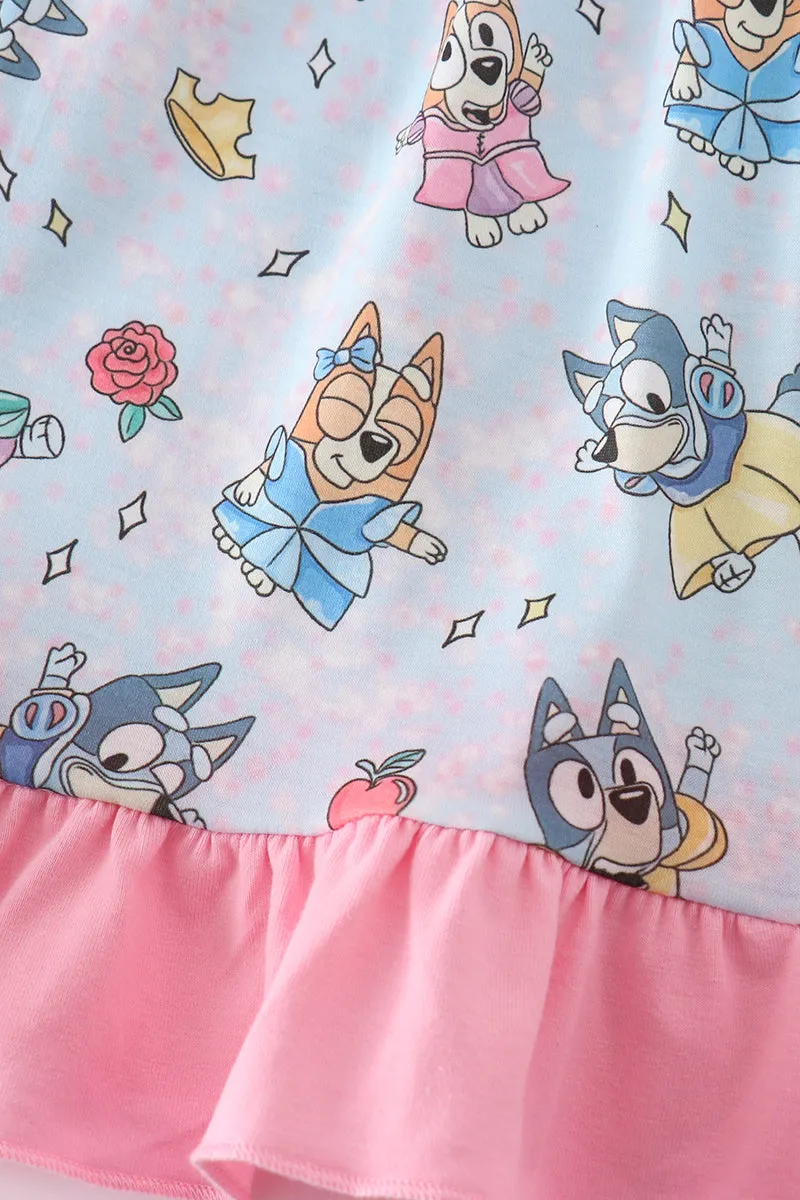Pink Dog Character Ruffle Dress