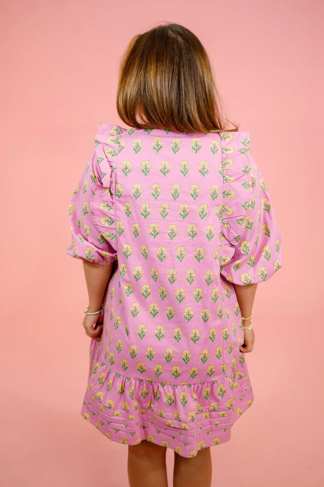 Pink Flower Pleated Dress