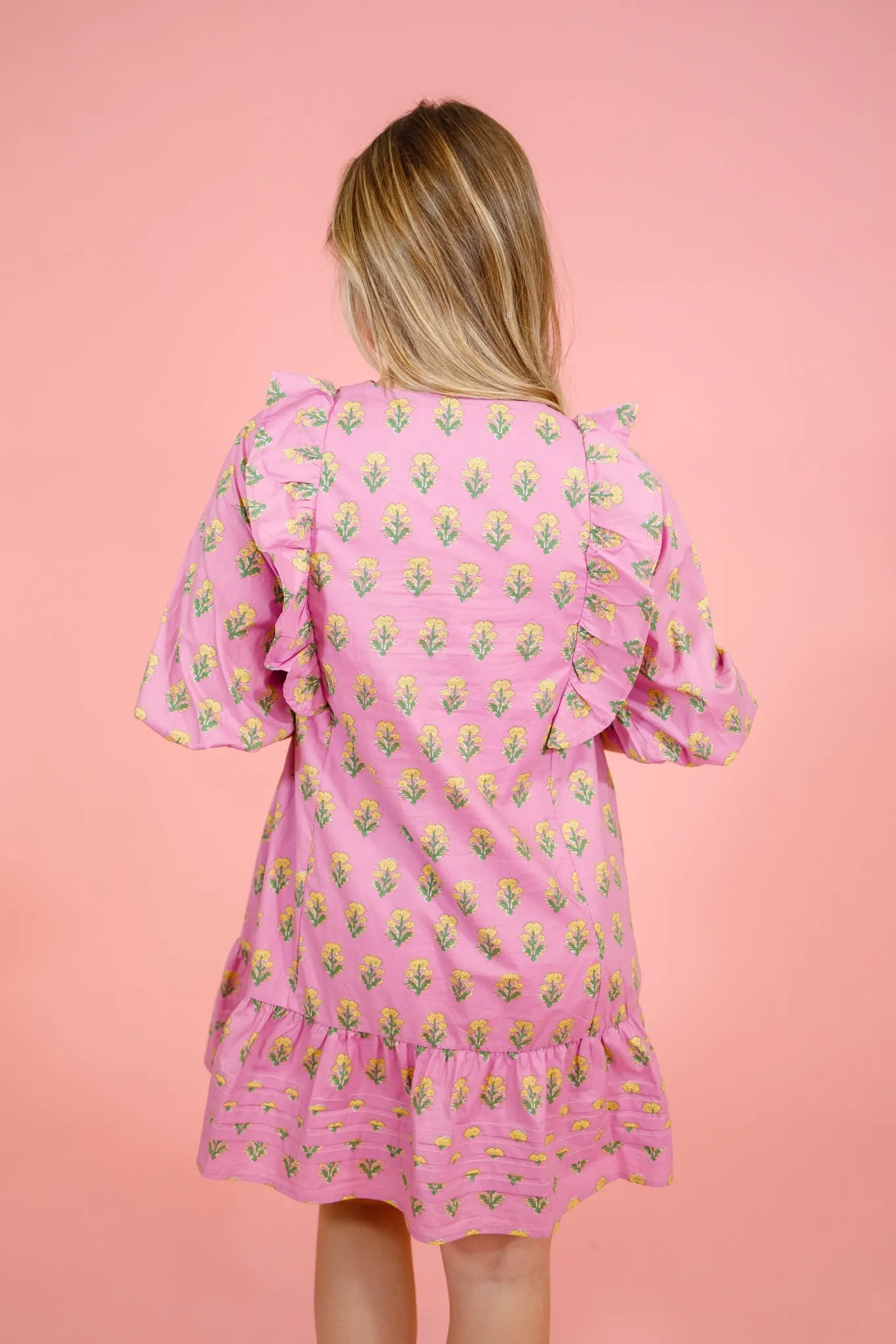 Pink Flower Pleated Dress