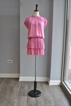 PINK SILKY SUMMER MINI DRESS WITH ELASTIC WAIST