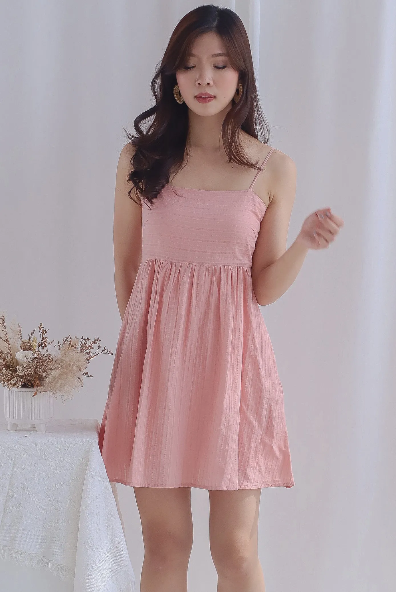 Pixie Spaghetti Babydoll Dress Romper In Blush Pink