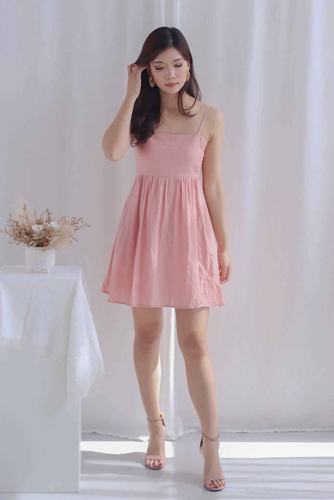 Pixie Spaghetti Babydoll Dress Romper In Blush Pink