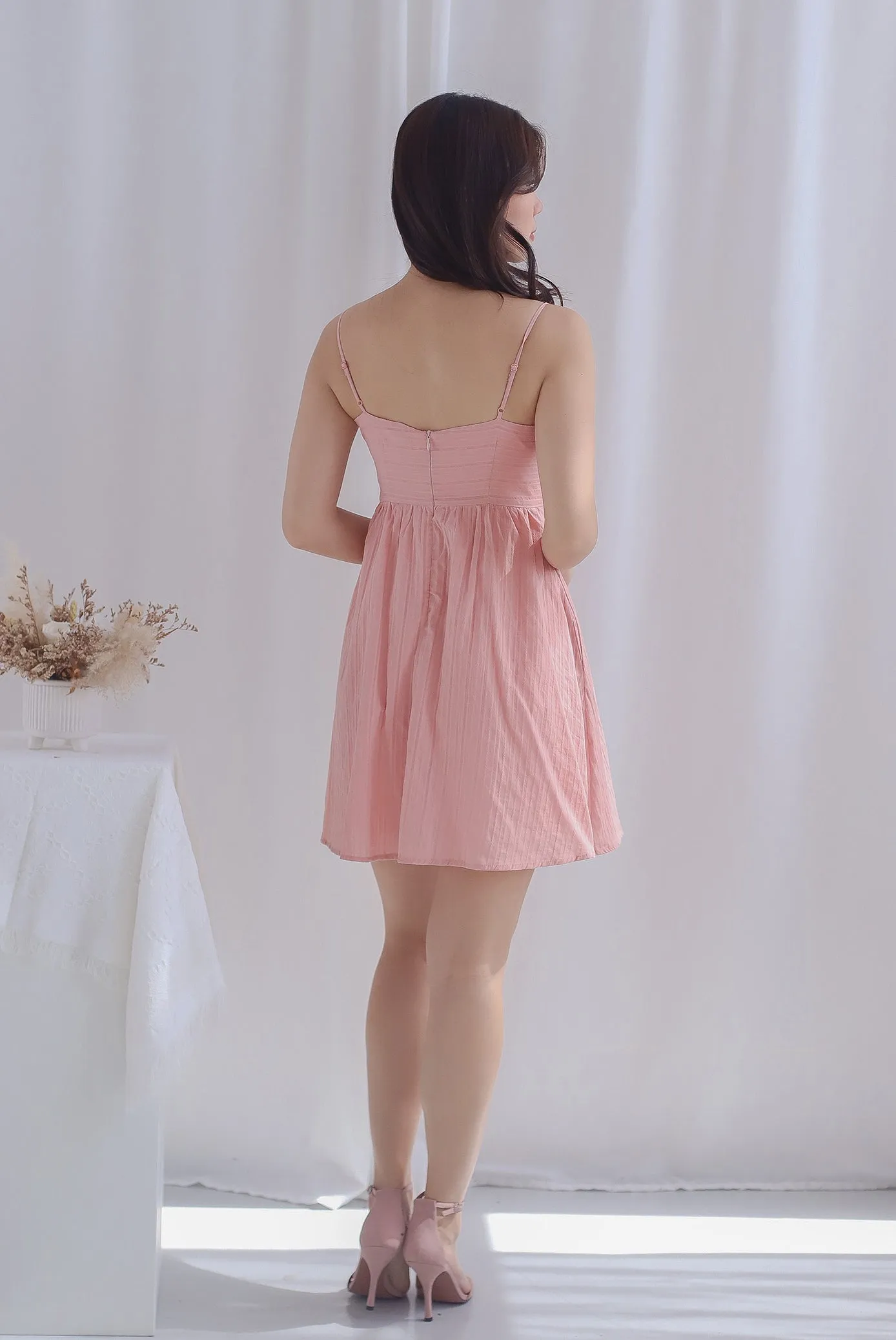 Pixie Spaghetti Babydoll Dress Romper In Blush Pink