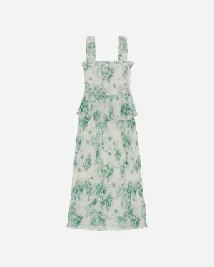 Pleated Georgette Flounce Smock Midi Dress - Egret