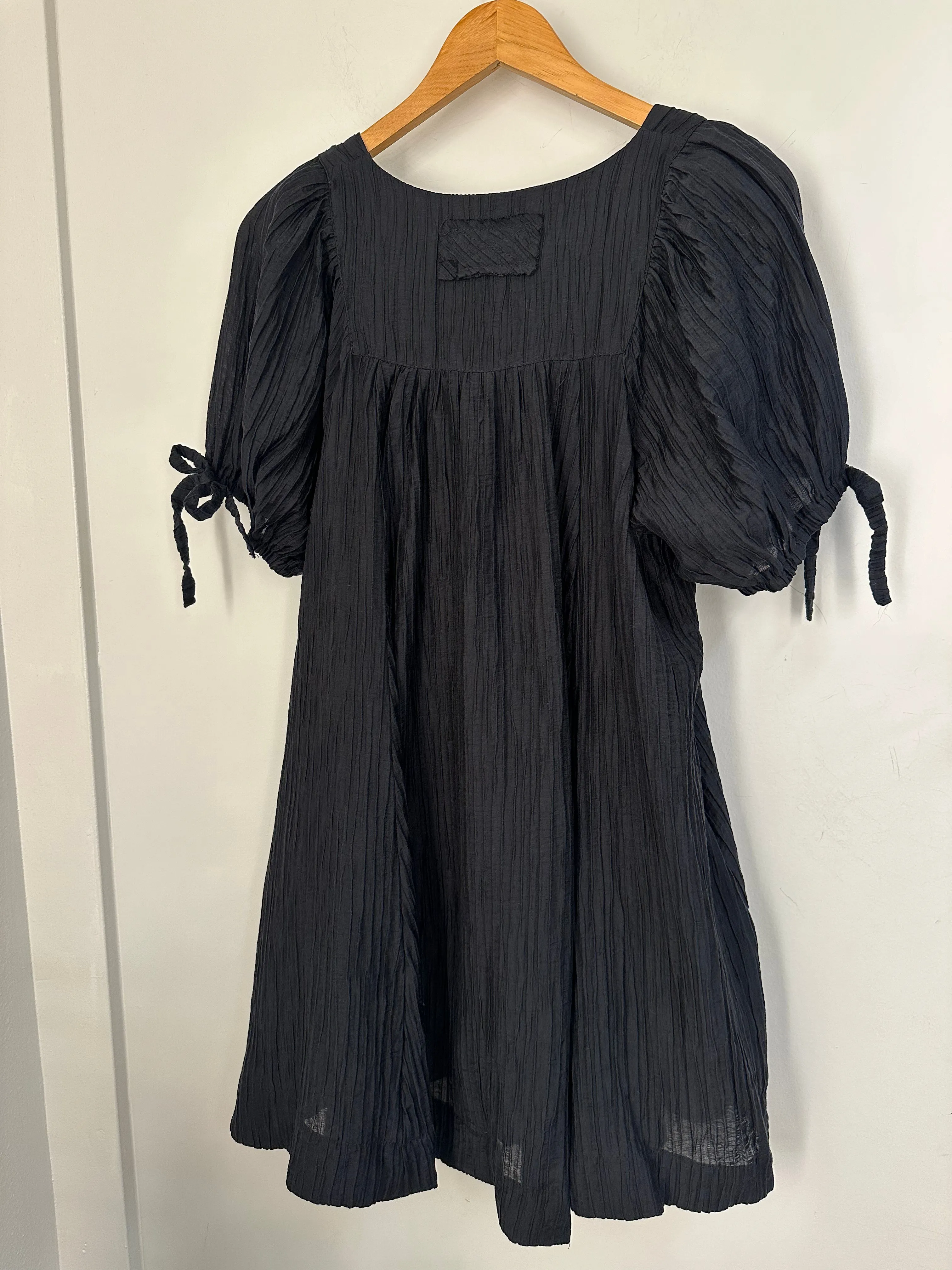 Pleated Square Neck Mini Dress {Black}