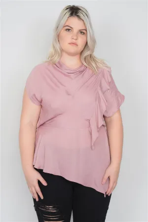 Plus || Satin Handkerchief Hem Blouse | Mauve