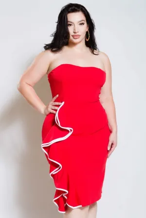 Plus Size Tube Dress with Cascade Glam Ruffle