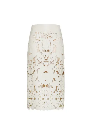 Poetic Orchid Embroidery Vegan Leather Skirt