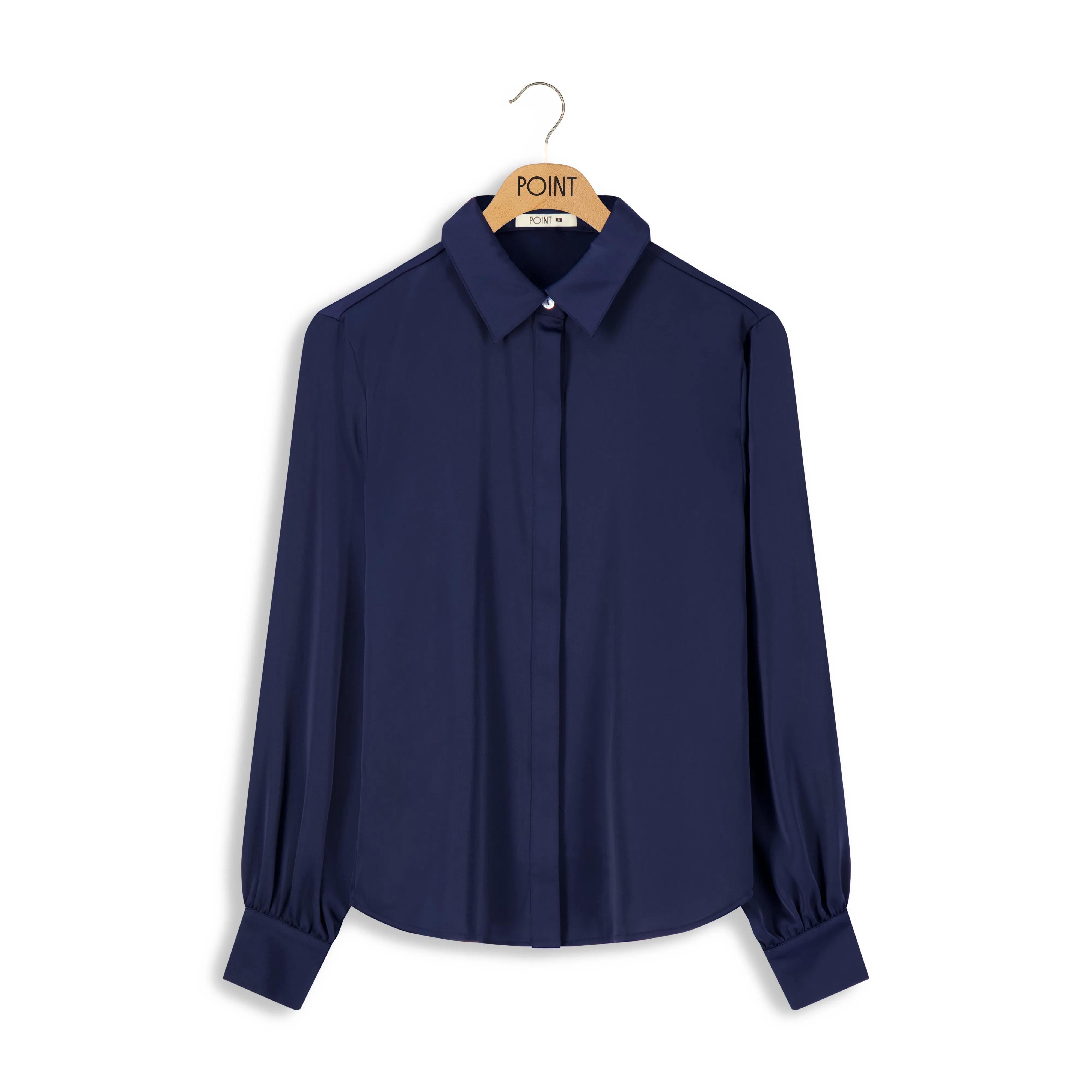 Point Satin Blouse in Navy