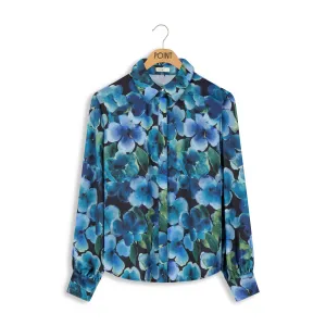 Point Satin Blouse in Poppies Print