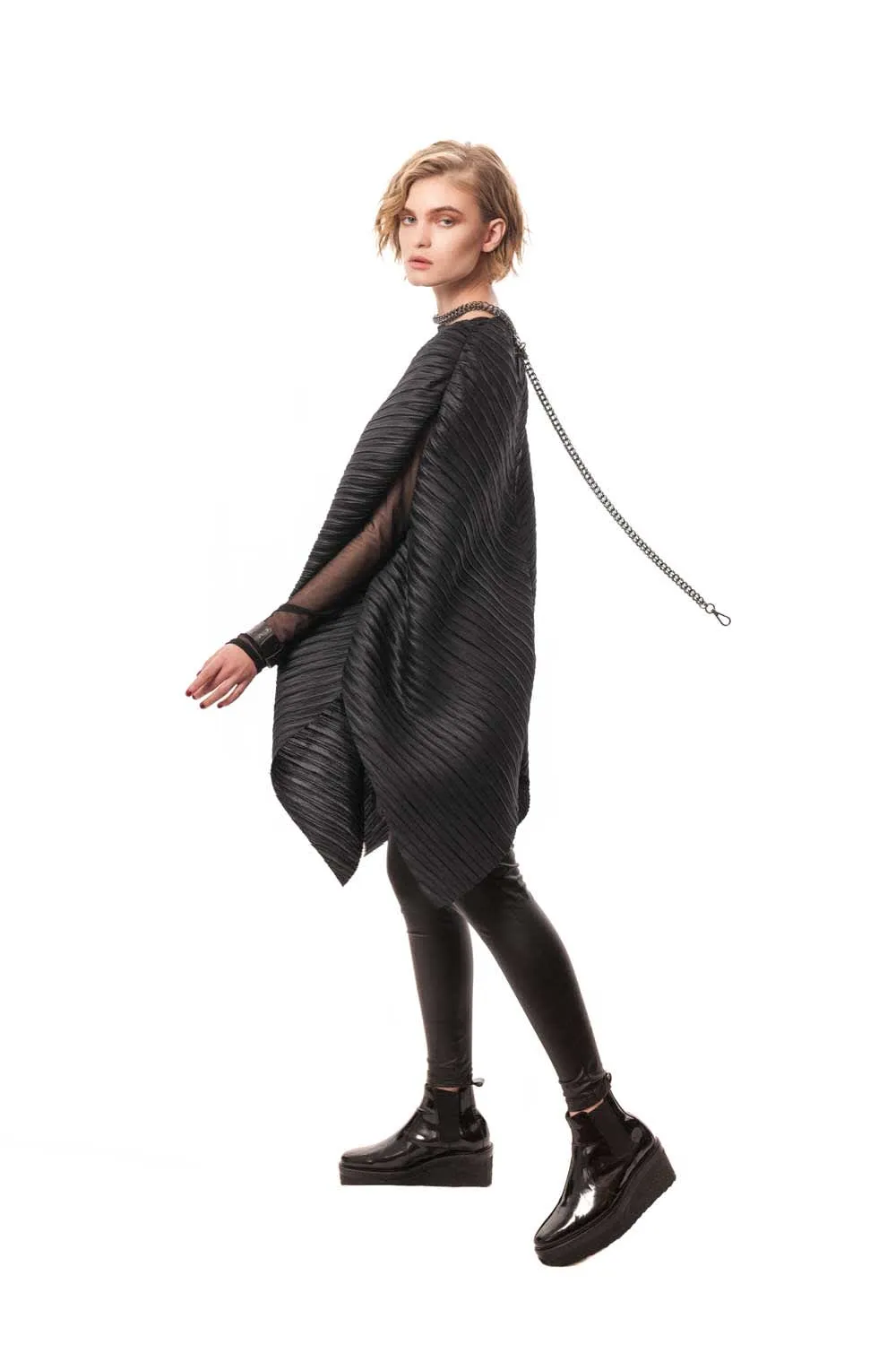 Praiano Oversized Pleated Poncho Dress