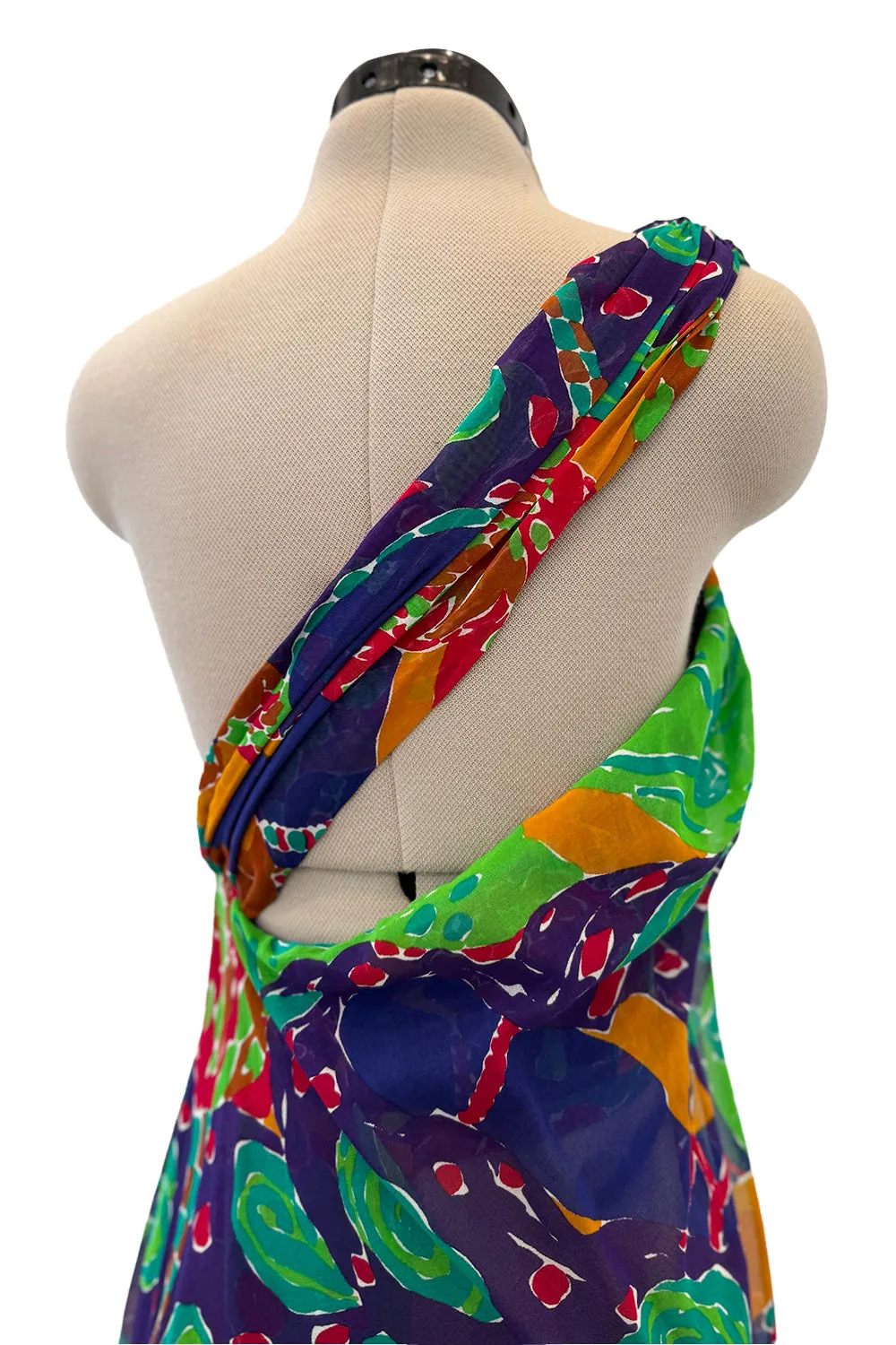 Prettiest Spring 1991 Yves Saint Laurent Runway Printed One Shoulder Easy to Wear Dress
