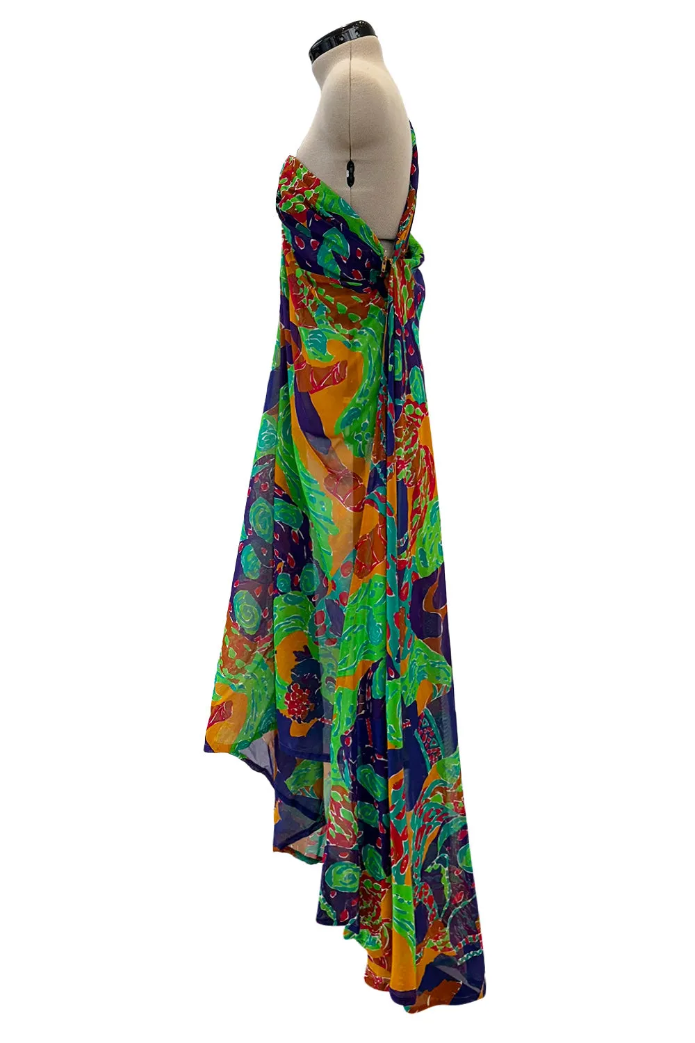 Prettiest Spring 1991 Yves Saint Laurent Runway Printed One Shoulder Easy to Wear Dress