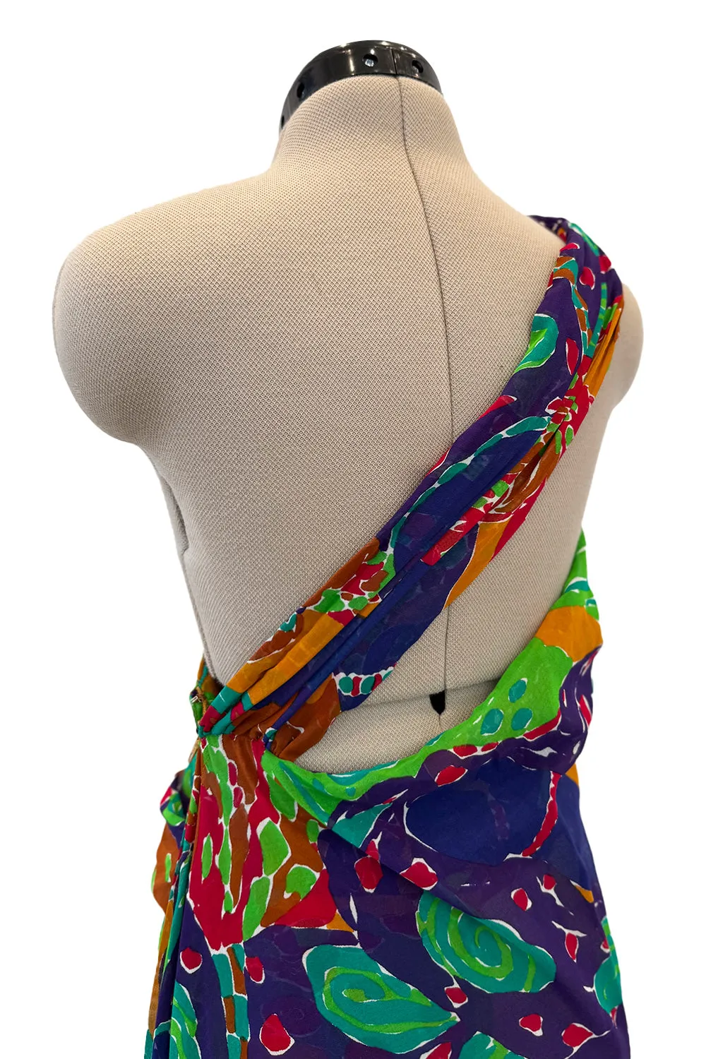 Prettiest Spring 1991 Yves Saint Laurent Runway Printed One Shoulder Easy to Wear Dress