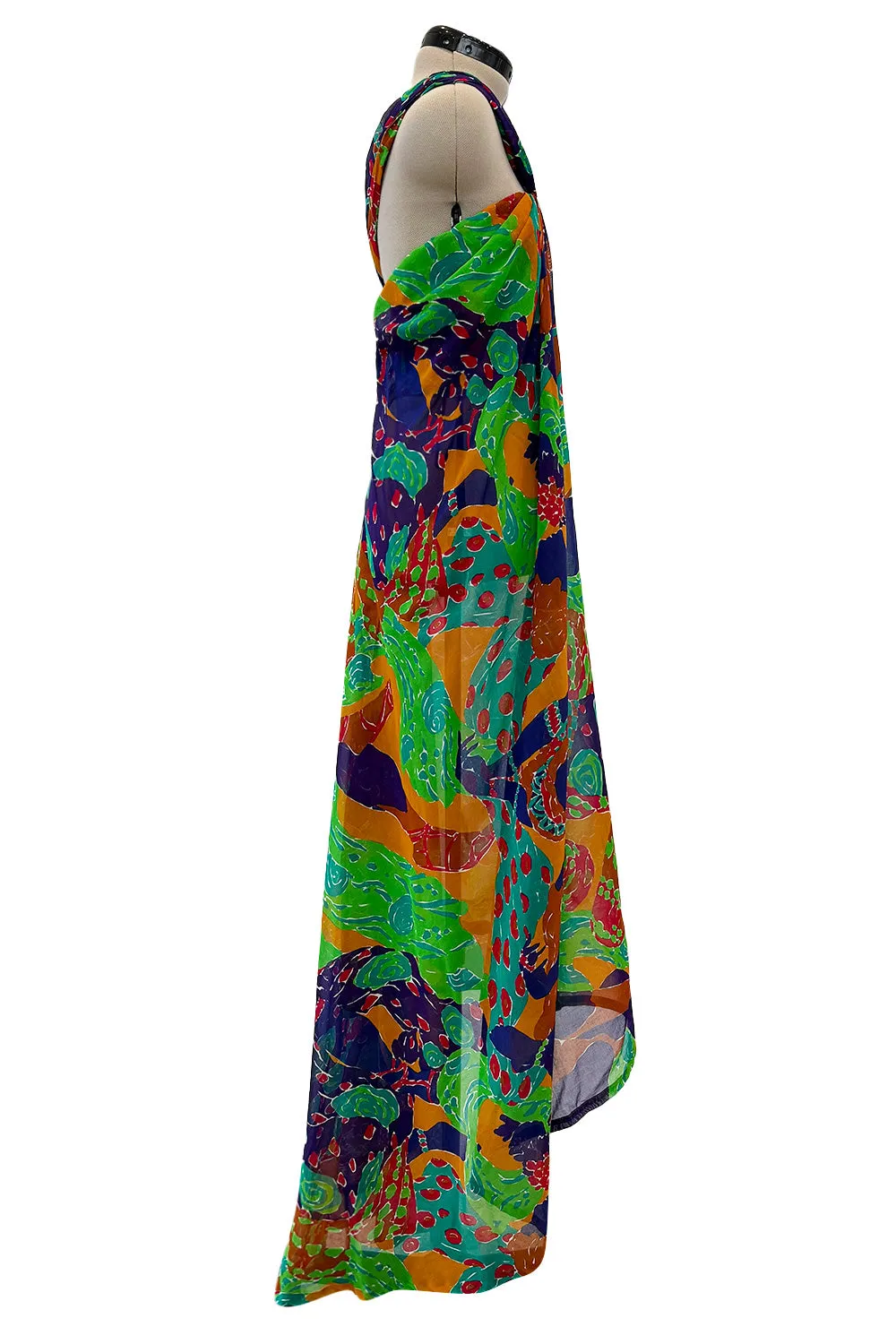Prettiest Spring 1991 Yves Saint Laurent Runway Printed One Shoulder Easy to Wear Dress