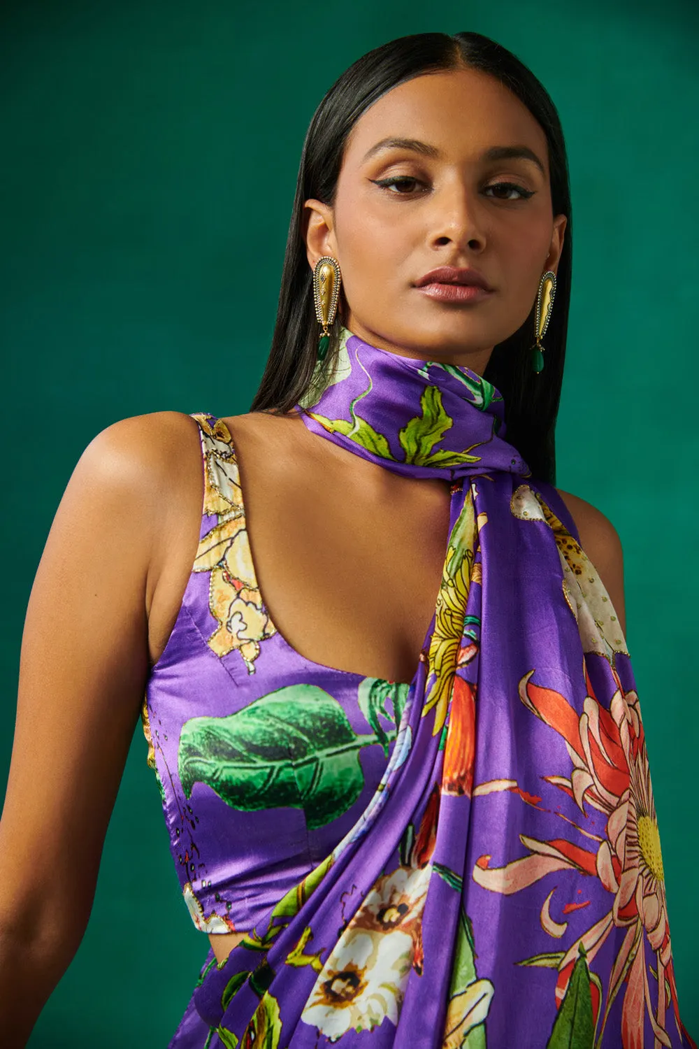Purple Drape Saree With Blouse