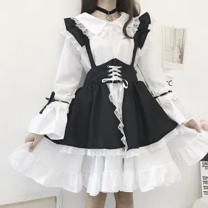 "BLACK WHITE LOLITA CUTE LACE" MAID SUIT N111705