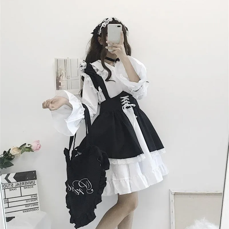 "BLACK WHITE LOLITA CUTE LACE" MAID SUIT N111705