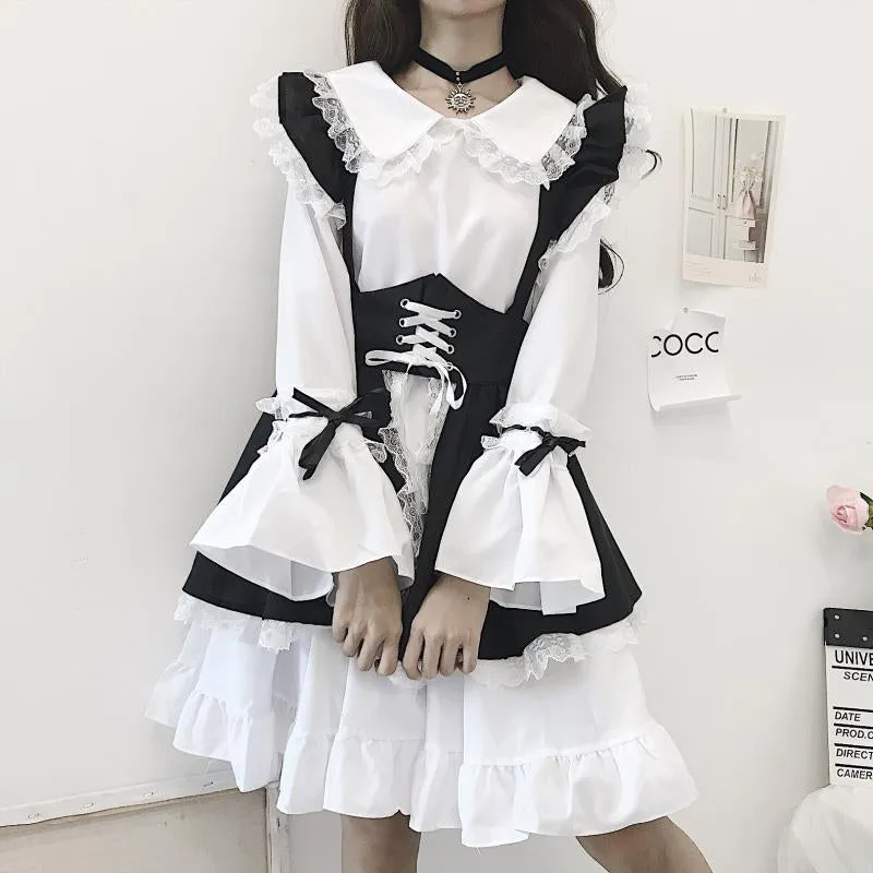"BLACK WHITE LOLITA CUTE LACE" MAID SUIT N111705