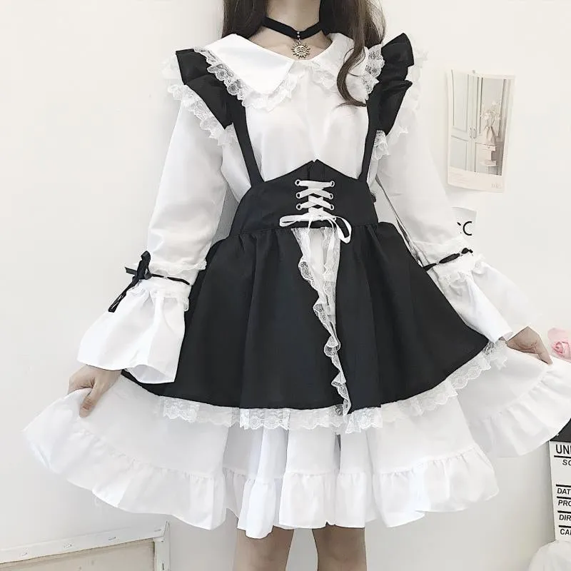"BLACK WHITE LOLITA CUTE LACE" MAID SUIT N111705