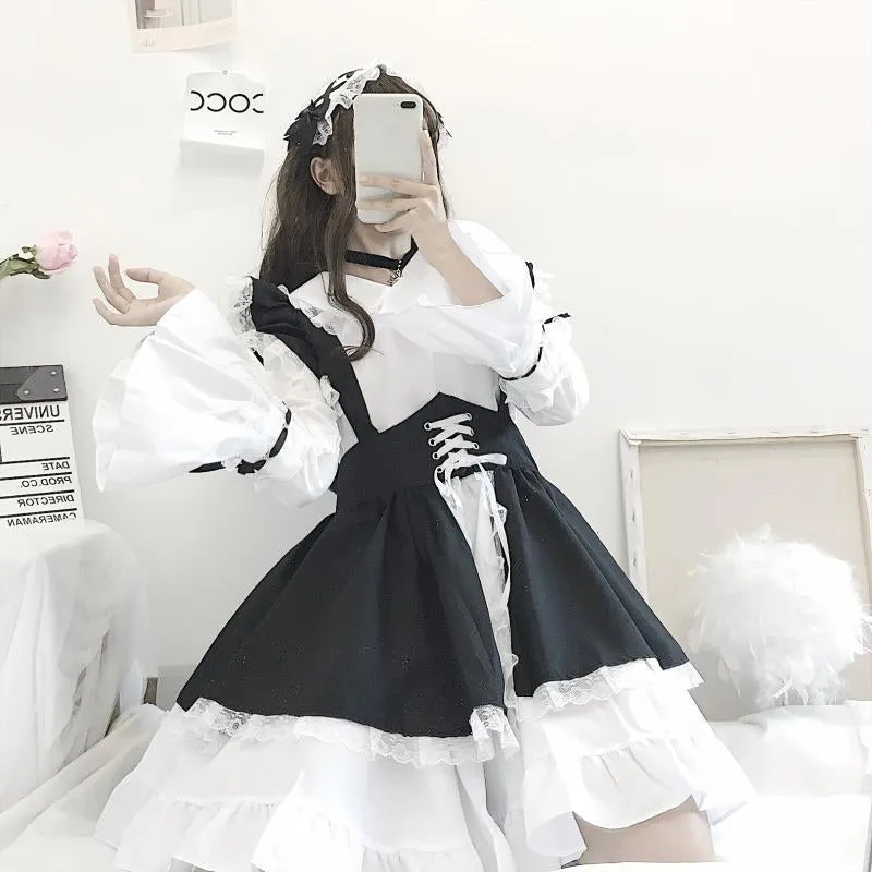 "BLACK WHITE LOLITA CUTE LACE" MAID SUIT N111705