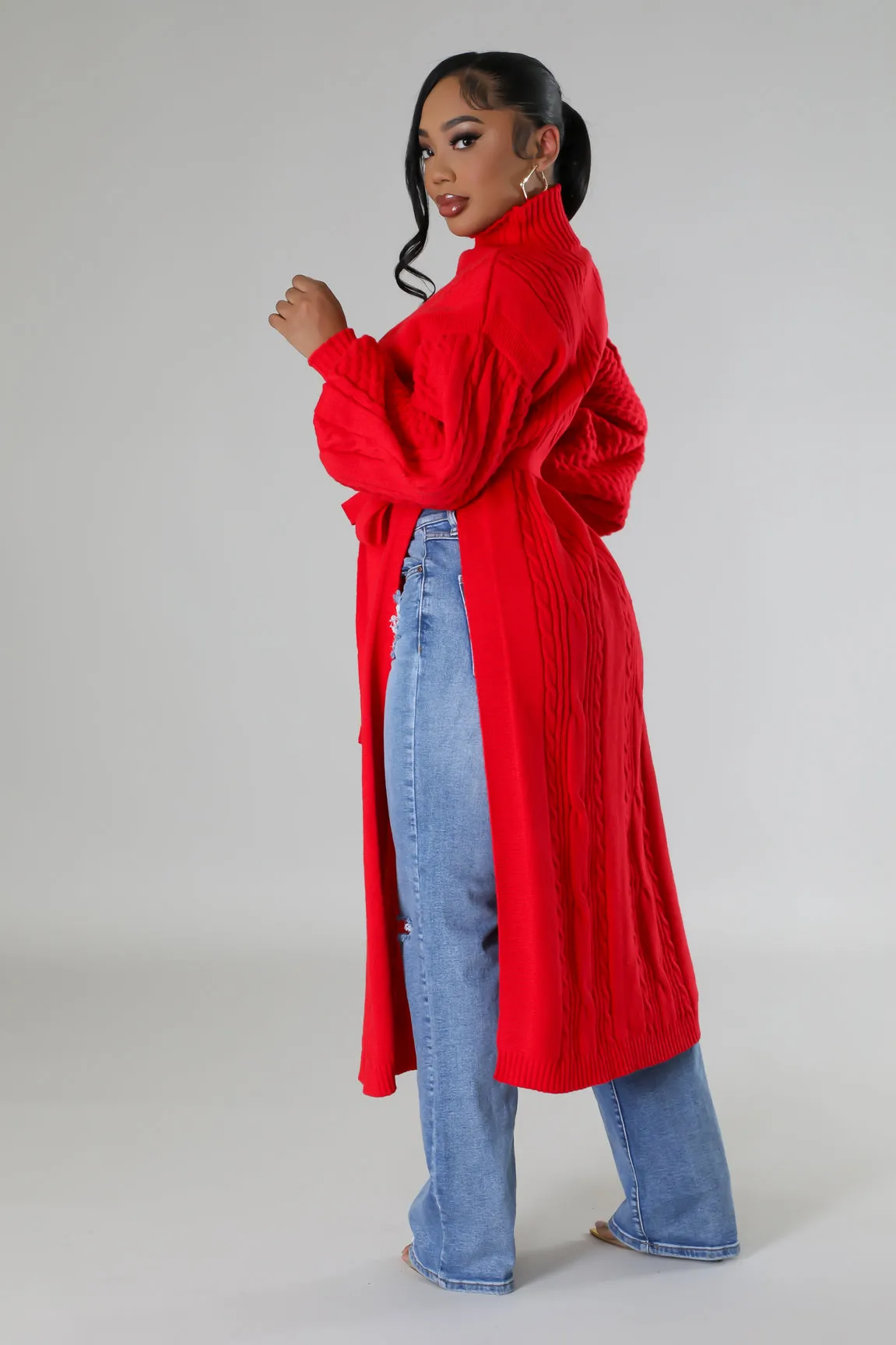 "Parie Babe" Turtleneck Long Top - Red
