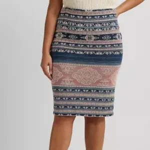 Ralph Lauren Geo Motif Pencil Skirt Women's Plus Size 2X Linen Blend