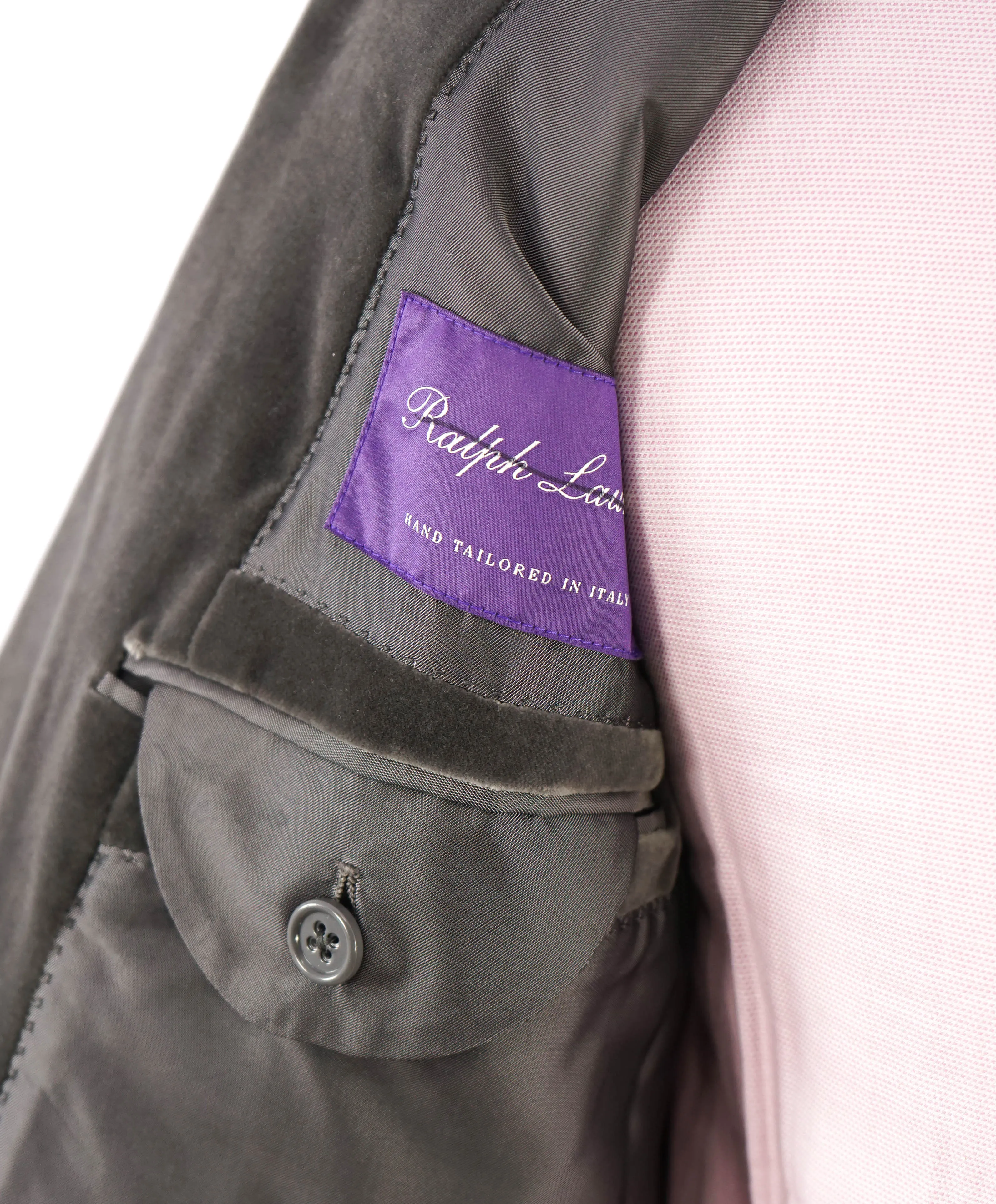 RALPH LAUREN PURPLE LABEL - *VELVET* Gray Solid Notch Lapel Blazer - 36S