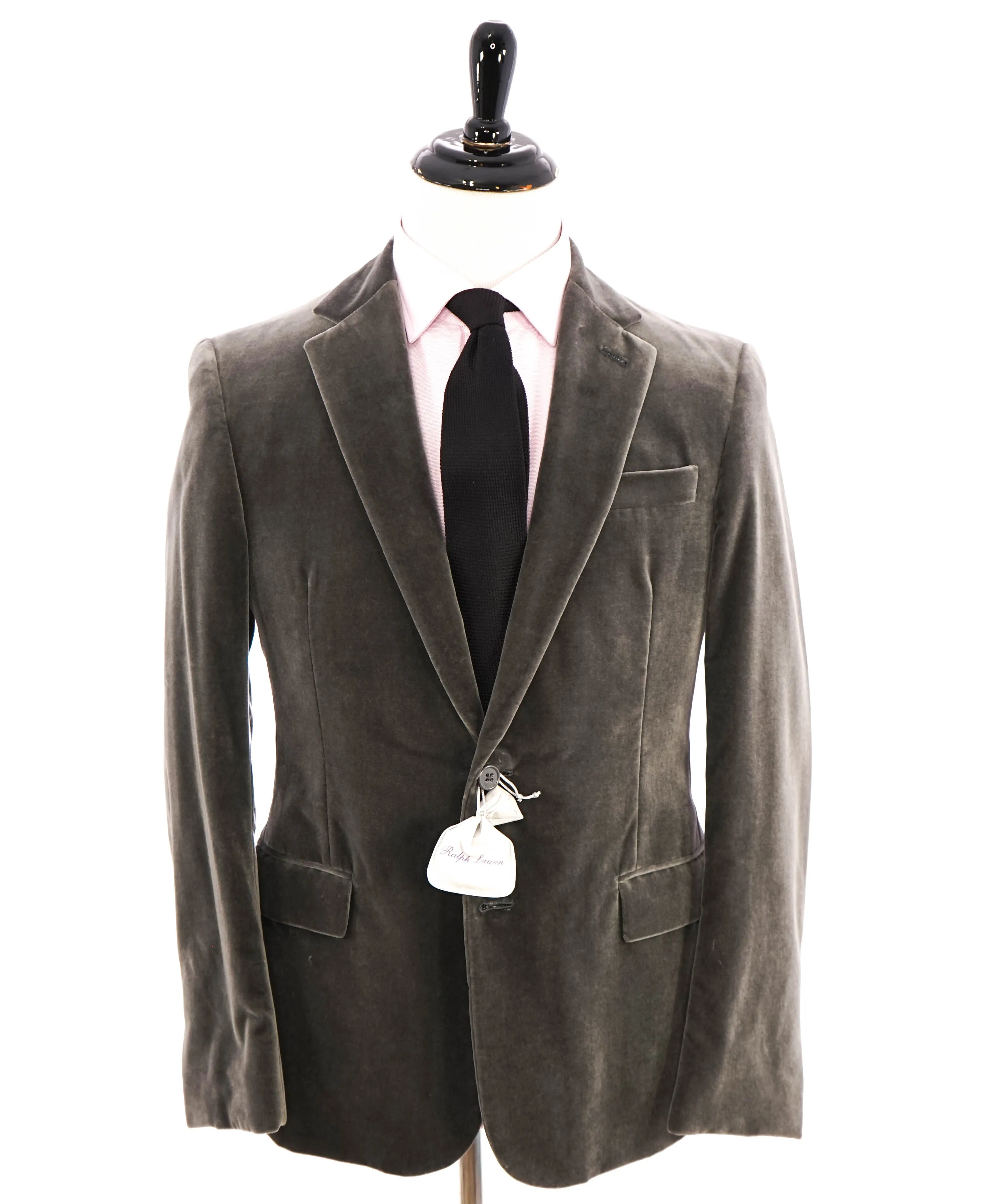 RALPH LAUREN PURPLE LABEL - *VELVET* Gray Solid Notch Lapel Blazer - 36S