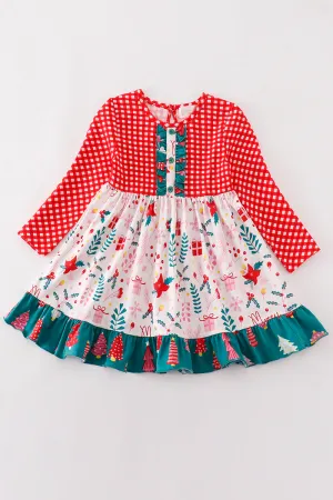 Red Christmas Plaid Ruffle Dress