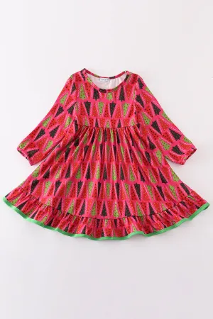 Red Christmas Tree Ruffle Dress