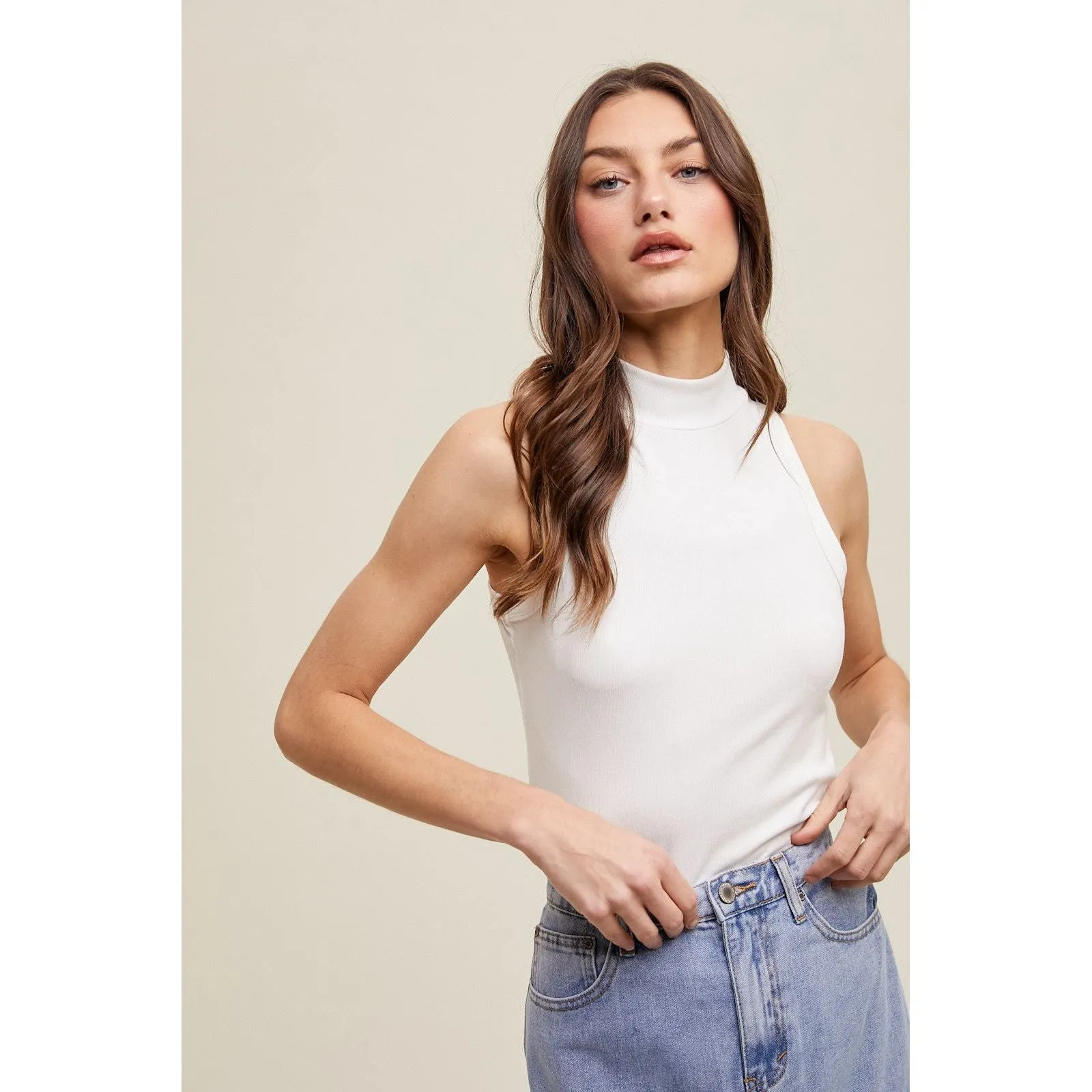 RIBBED KNIT MOCK NECK TANK TOP