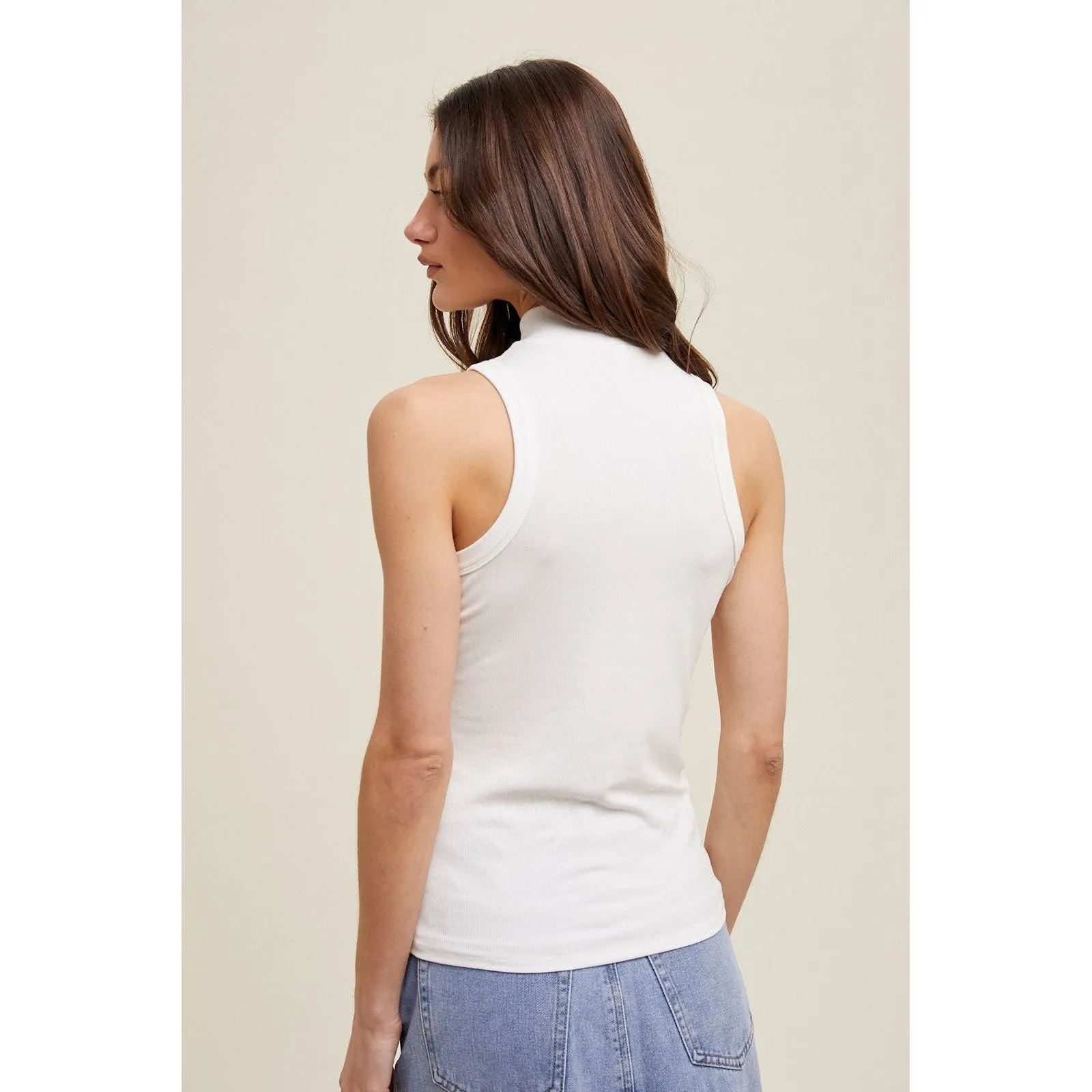 RIBBED KNIT MOCK NECK TANK TOP