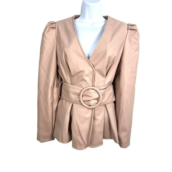 River Island faux leather belted peplum top in pink sz 6