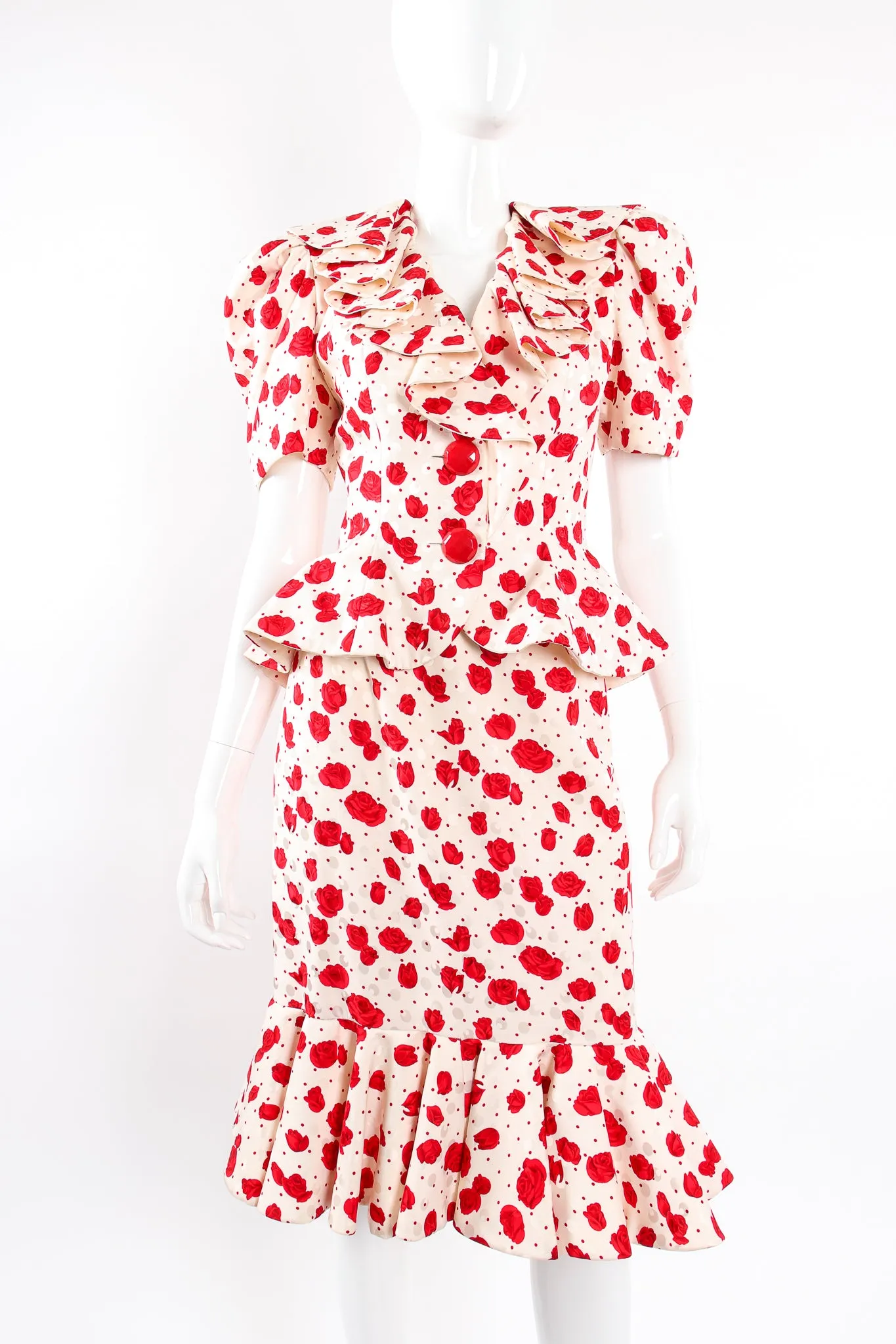 Rose Print Peplum Jacket & Skirt Set