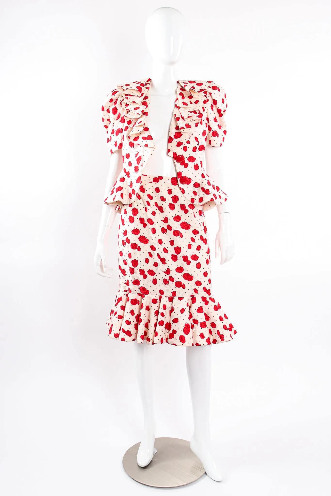 Rose Print Peplum Jacket & Skirt Set