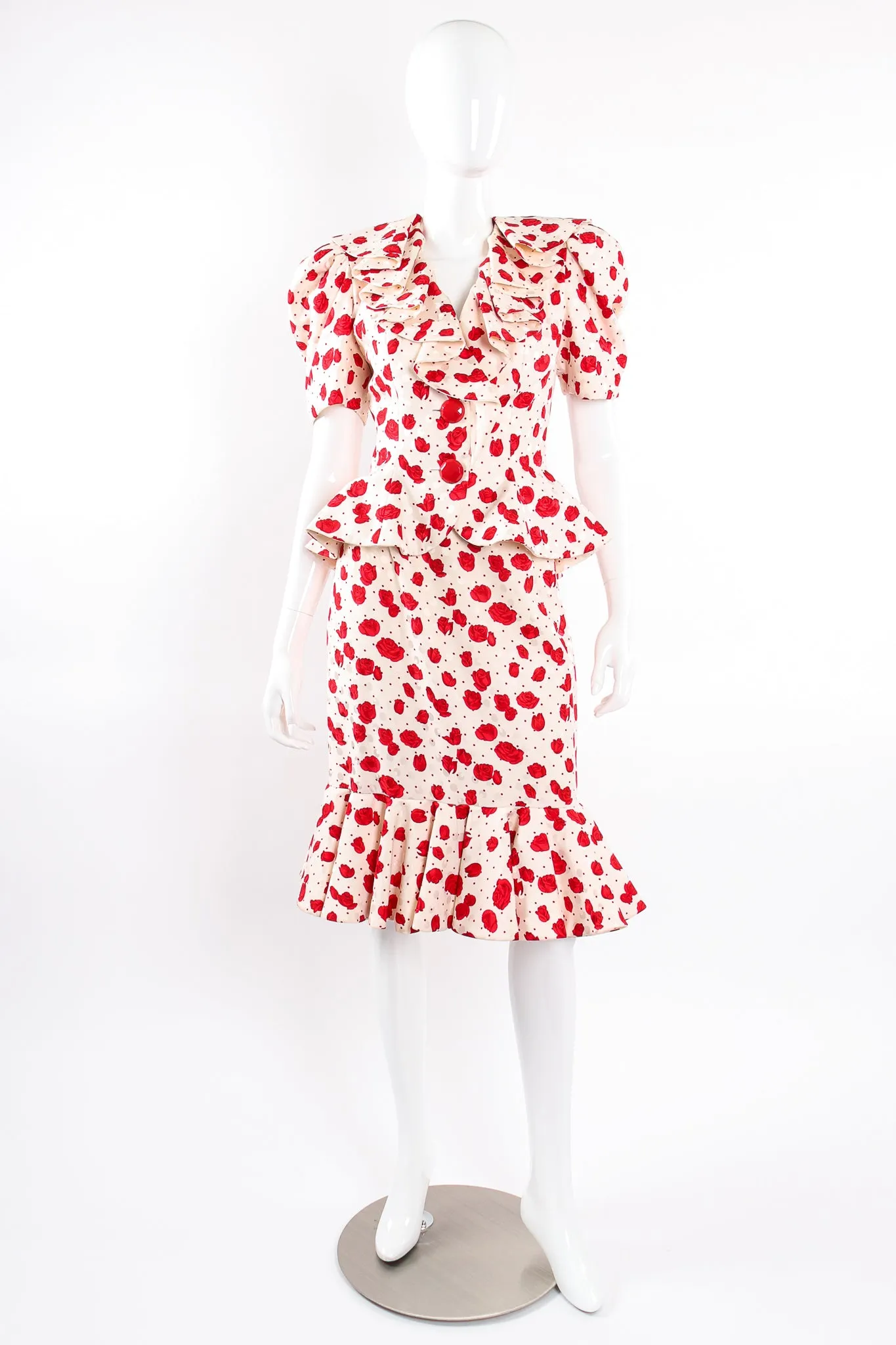 Rose Print Peplum Jacket & Skirt Set