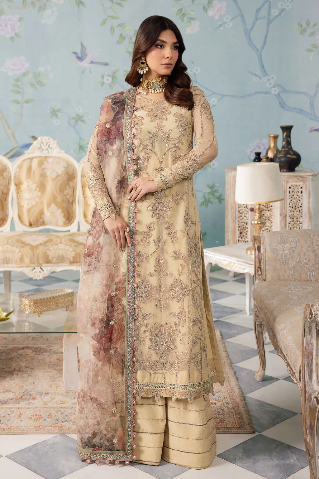 Royal Embroidered Skin Gold Pakistani Salwar Kameez Dupatta Suit
