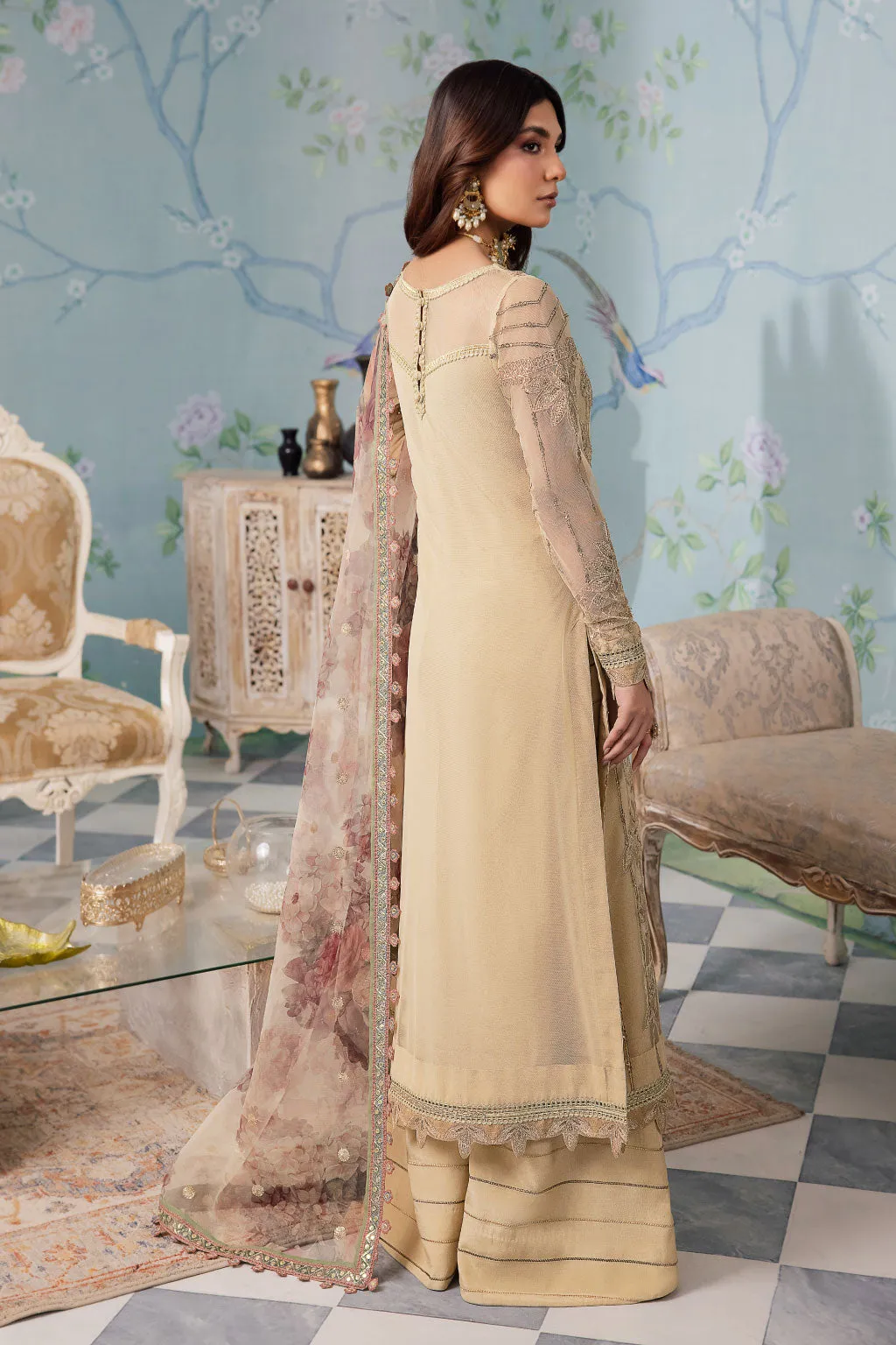 Royal Embroidered Skin Gold Pakistani Salwar Kameez Dupatta Suit