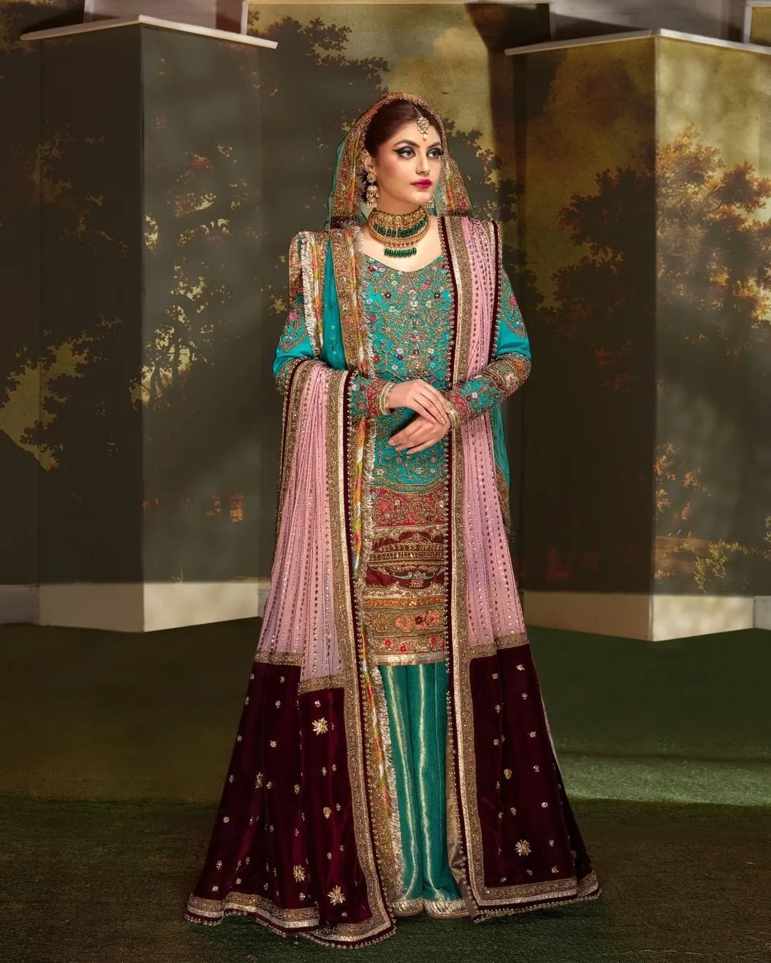 Royal Jamawar Sharara Kameez Pakistani Bridal Dress