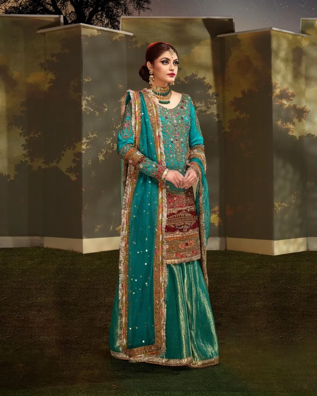 Royal Jamawar Sharara Kameez Pakistani Bridal Dress