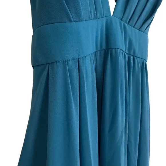 Rubber Ducky Pleated Blue V-Neck Maxi Dress