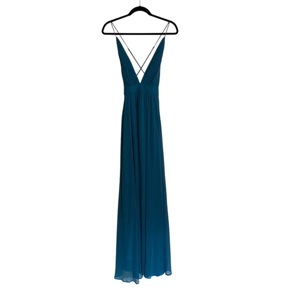 Rubber Ducky Pleated Blue V-Neck Maxi Dress