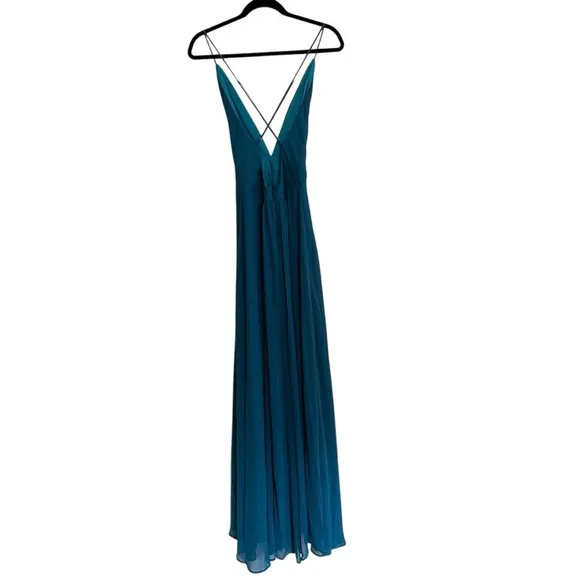 Rubber Ducky Pleated Blue V-Neck Maxi Dress