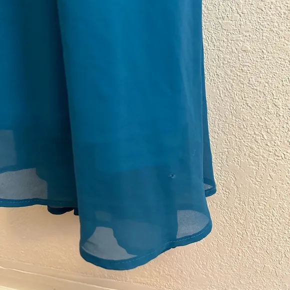 Rubber Ducky Pleated Blue V-Neck Maxi Dress