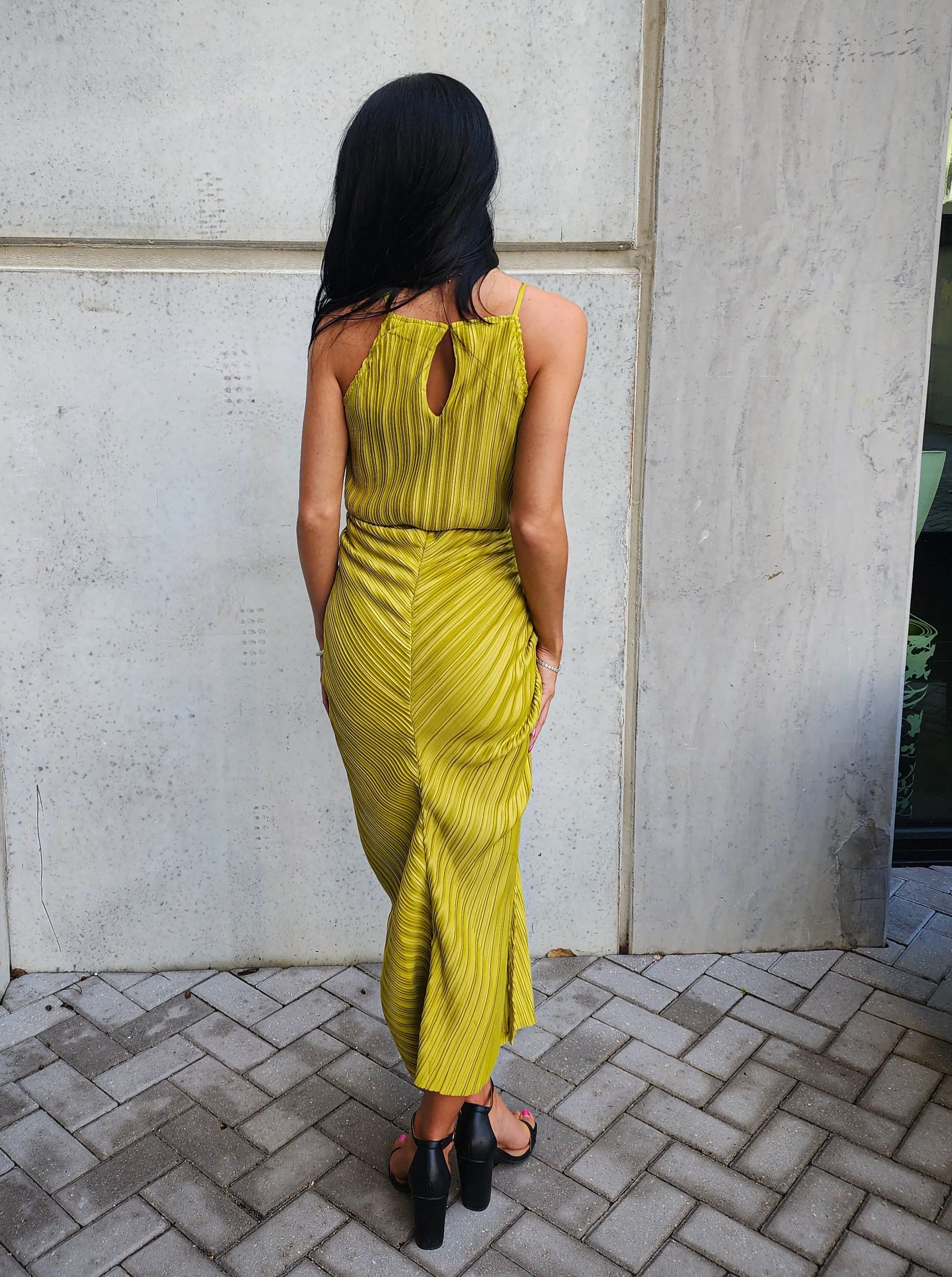 Ruched Pleated  Midi Dress