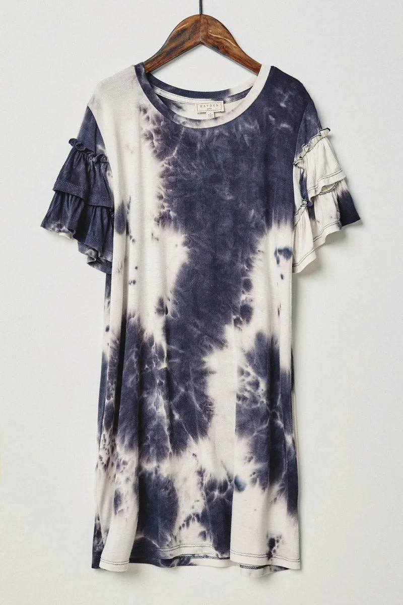 Ruffle Tie Dye Mini Shirt Dress