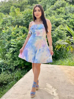 Ruffled Tie Dye Eyelet Dress
