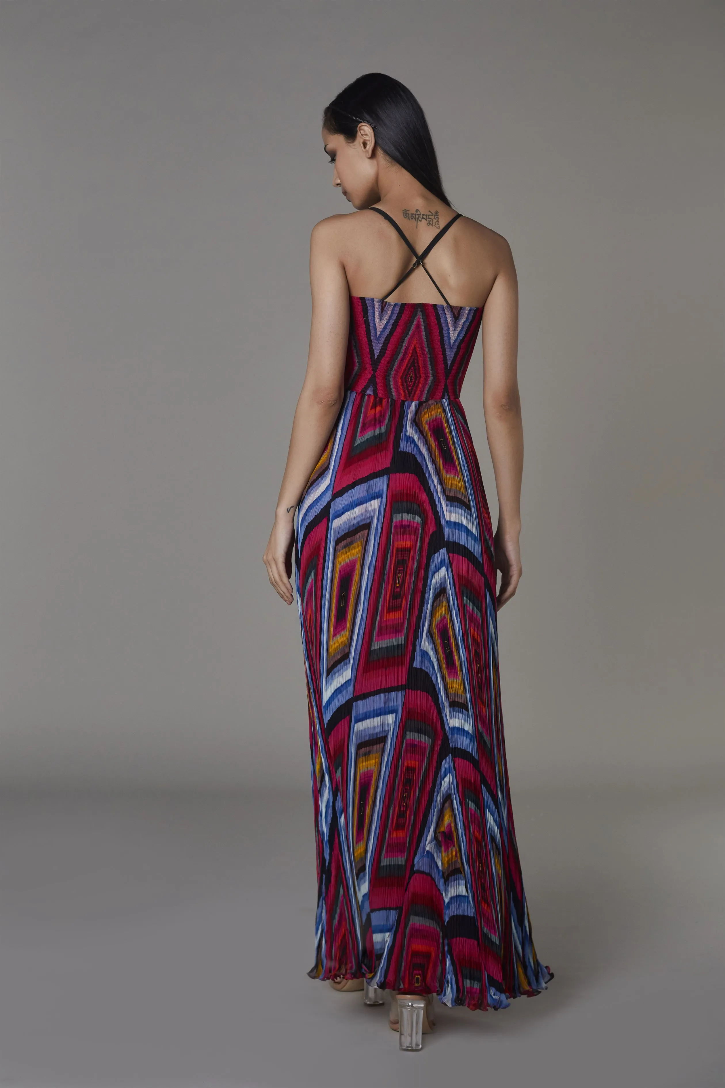 Saaksha & KinniÂ    I   Pink blue big diamond bustier dress Chiffon Pink / Blue SS22082