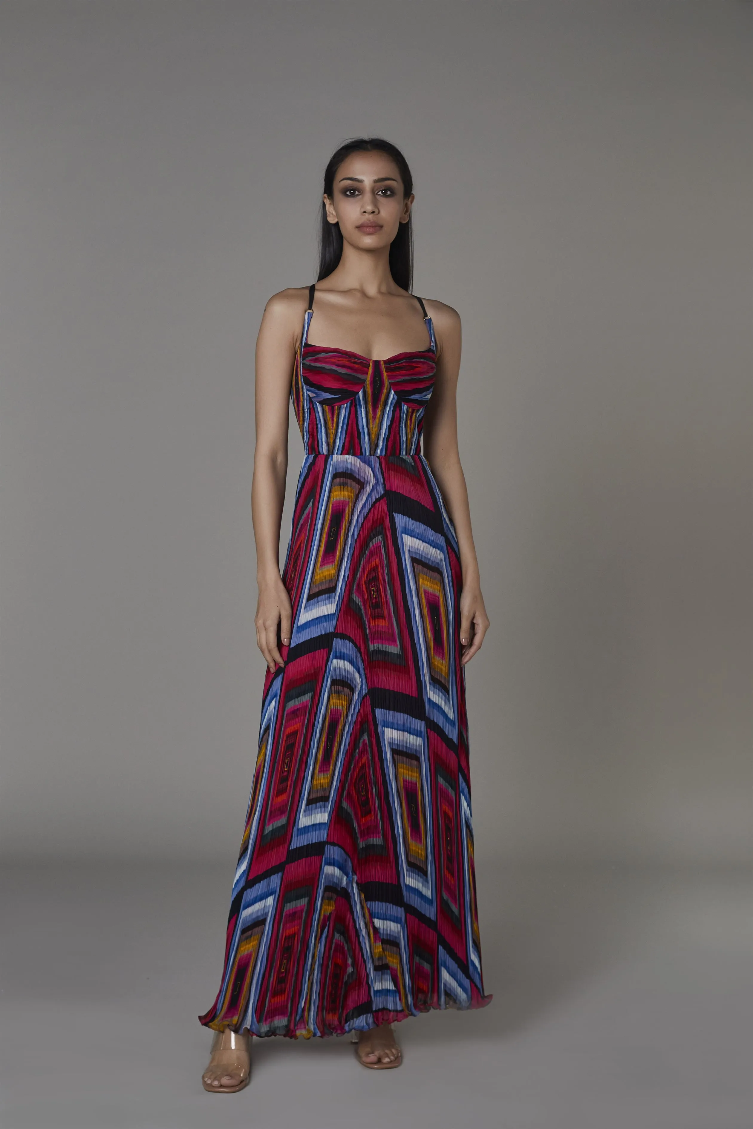 Saaksha & KinniÂ    I   Pink blue big diamond bustier dress Chiffon Pink / Blue SS22082